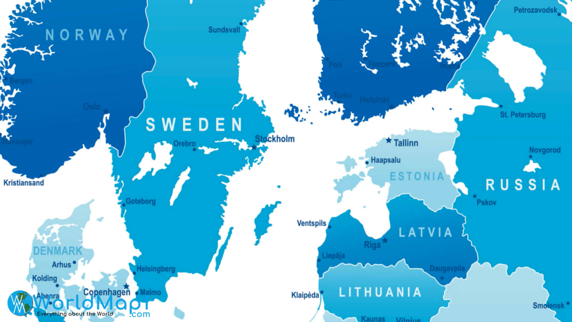 Carte des pays baltes avec la Lettonie